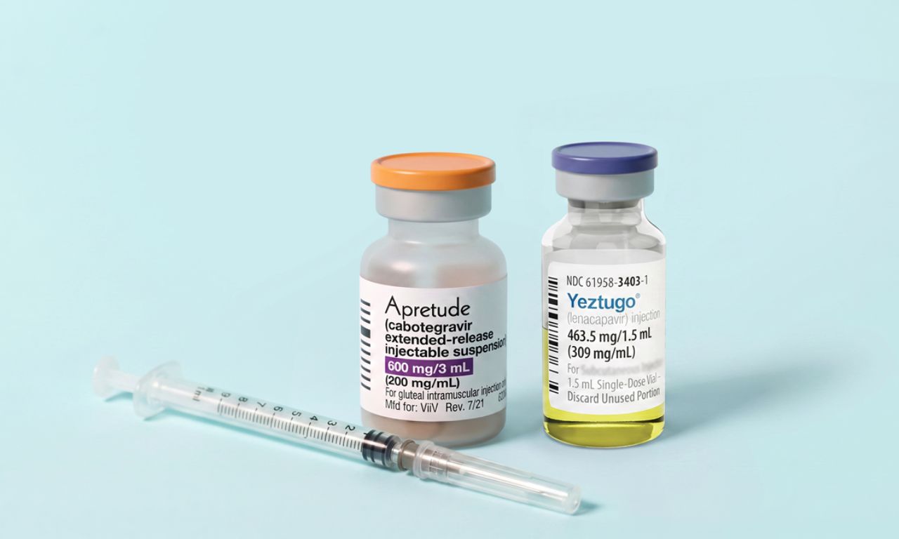 An injectable PrEP vial and syringe